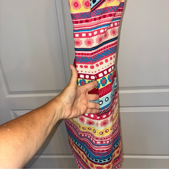 Talbots Flowers & Stripes Shift Dress Sz 8 Textured Cotton Spring Summer Retro - Picture 4 of 8